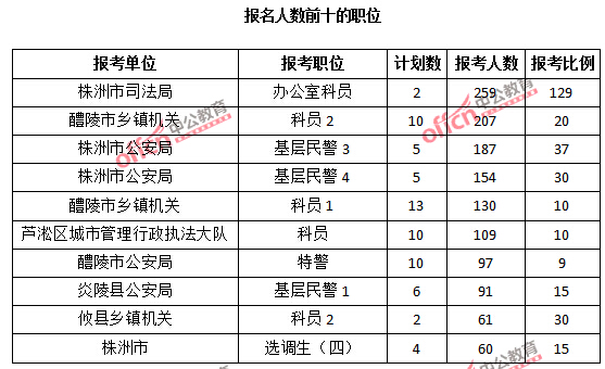 报名人数前十的职位